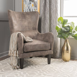 Lorenzo Contemporary Microfiber Wingback Club Chair with Nailhead Trim, Gray Brown Noble House