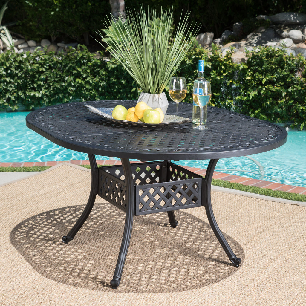Stock Island Outdoor Black Sand Finished Expandable Aluminum Dining Table Noble House