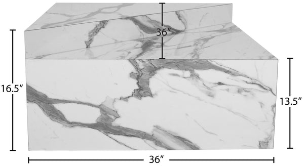 Aritzia Faux Marble / Engineered Wood Contemporary White Faux Marble Coffee Table - 36" W x 36" D x 16.5" H