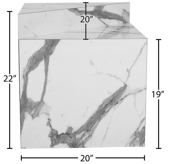 Aritzia Faux Marble / Engineered Wood Contemporary White Faux Marble End Table - 20" W x 20" D x 22" H