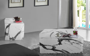 Aritzia Faux Marble / Engineered Wood Contemporary White Faux Marble End Table - 20" W x 20" D x 22" H