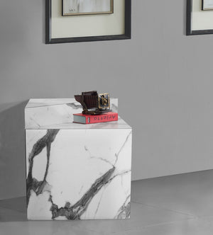 Aritzia Faux Marble / Engineered Wood Contemporary White Faux Marble End Table - 20" W x 20" D x 22" H