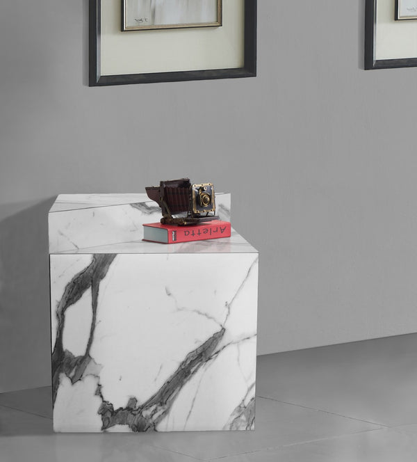 Aritzia Faux Marble / Engineered Wood Contemporary White Faux Marble End Table - 20" W x 20" D x 22" H