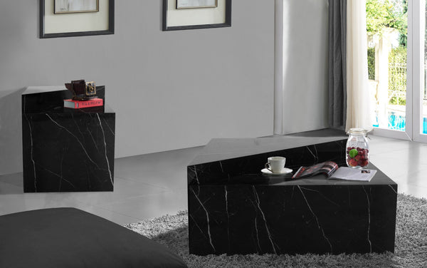 Aritzia Faux Marble / Engineered Wood Contemporary Black Faux Marble End Table - 20" W x 20" D x 22" H