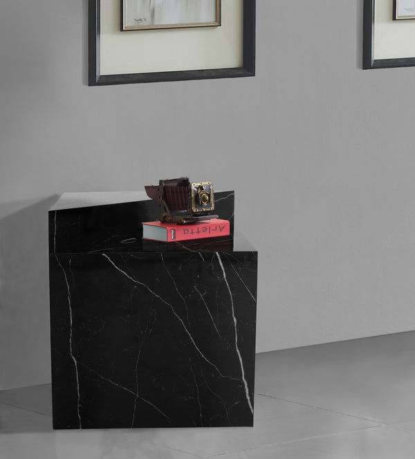 Aritzia Faux Marble / Engineered Wood Contemporary Black Faux Marble End Table - 20" W x 20" D x 22" H