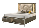 Skylar Glam/Contemporary Bed with Storage Padded HB] PU • Wood Frame] Dark Champagne (Majestic Gold) 25320Q-ACME