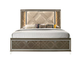 Skylar Glam/Contemporary Bed with Storage Padded HB] PU • Wood Frame] Dark Champagne (Majestic Gold) 25320Q-ACME