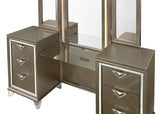 Skylar Glam/Contemporary Vanity Desk & Mirror Padded HB] PU • Wood Frame] Dark Champagne (Majestic Gold) 25327-ACME