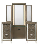 Skylar Glam/Contemporary Vanity Desk & Mirror Padded HB] PU • Wood Frame] Dark Champagne (Majestic Gold) 25327-ACME