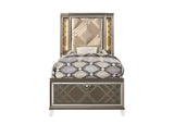 Skylar Glam/Contemporary Bed with Storage Padded HB] PU • Wood Frame] Dark Champagne (Majestic Gold) 25340T-ACME