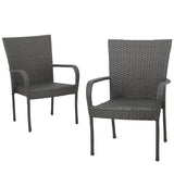 Outdoor PE Wicker Grey Stackable Club Chairs (Set of 2)