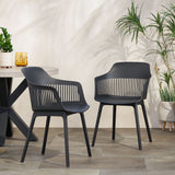 Noble House Dahlia Outdoor Modern Dining Chair (Set of 2), Black