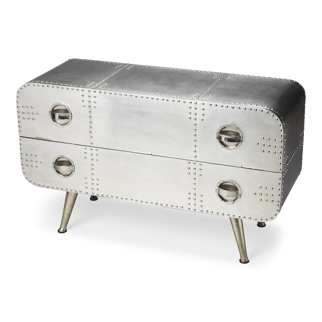 Midway Aviator Console Chest - Polished Aluminum Storage with Elegant