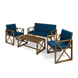 Andora Outdoor Acacia Wood 4 Piece Chat Set with Cushions