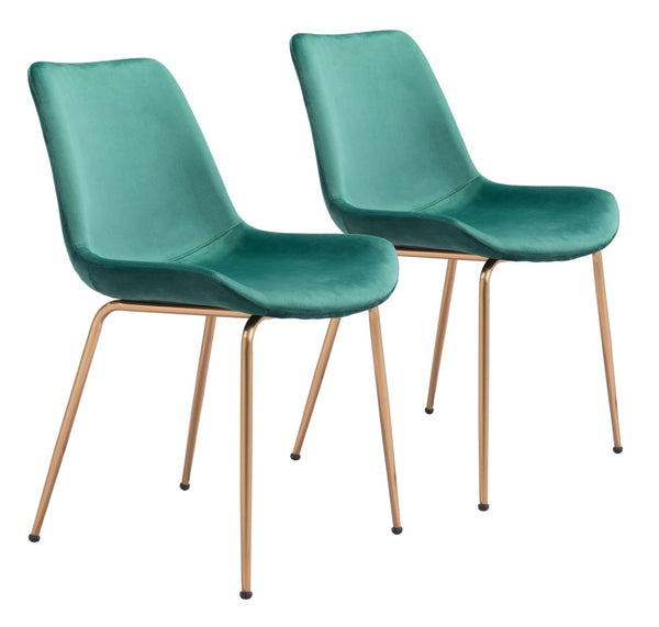 Zuo Modern Tony 100% Polyester, Plywood, Steel Modern Commercial Grade Dining Chair Set - Set of 2 Green, Gold 100% Polyester, Plywood, Steel