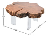 Woodland Acacia Wood / Acrylic Contemporary Natural Wood Coffee Table - 32" W x 34" D x 16.5" H