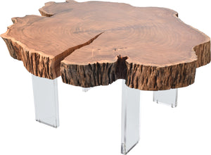 Woodland Acacia Wood / Acrylic Contemporary Natural Wood Coffee Table - 32" W x 34" D x 16.5" H