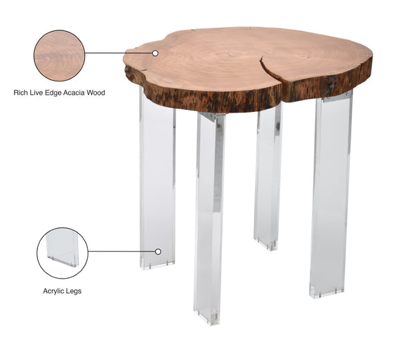 Woodland Acacia Wood / Acrylic Contemporary Natural Wood End Table - 20" W x 22" D x 22" H