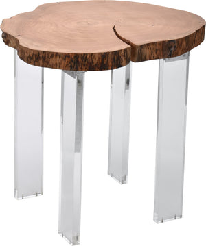 Woodland Acacia Wood / Acrylic Contemporary Natural Wood End Table - 20" W x 22" D x 22" H