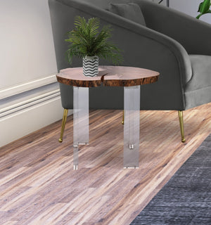 Woodland Acacia Wood / Acrylic Contemporary Natural Wood End Table - 20" W x 22" D x 22" H
