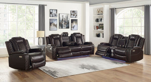 New Classic Furniture Joshua Leather Sofa with Power Footrest & Hr Dk Brown L1716-30P2-BRN