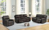 Linton Leather Console Loveseat with Dual Recliners Gray