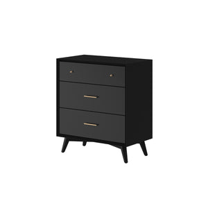 Alpine Furniture Flynn Mid Century Modern 3 Drawer Small Chest, Black 966BLK-04 Black Mahogany Solids & Okoume Veneer 32 x 18 x 36