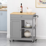 Telfair Kitchen Cart with Wheels, Gray and Natural Noble House