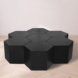 Eternal Oak Wood Contemporary Black Coffee Table - 60" W x 63" D x 16.5" H