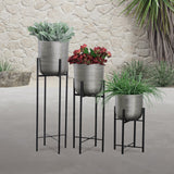 Sagebrook Home Contemporary Set of 3 -  Metal Planters On Stand 40/30/20"h, Silver/blk 14630-02 Silver Metal