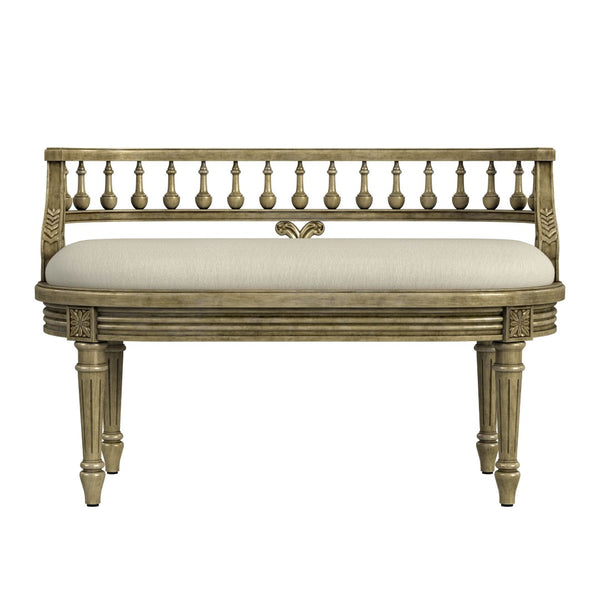 Butler Specialty Hathaway 37" Upholstered Bench XRT Antique Beige Rubberwood+poplar+cherry Veneer+fiberboard, Cotton fabric, Urethane Foam 2625424-BUTLER