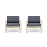 Santa Ana Outdoor Acacia Wood Club Chairs with Cushions, Brushed Light Gray and Dark Gray Noble House