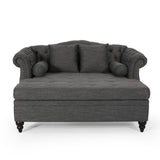 Noble House Wellston Contemporary Tufted Double Chaise Lounge with Accent Pillows, Charcoal and Dark Brown