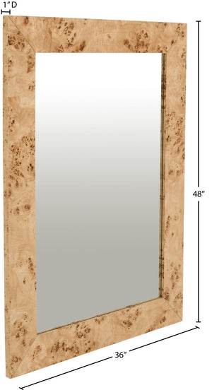 Cresthill Burl Wood / Plywood / Glass Art Deco Natural Ash Mirror - 36" W x 1" D x 48" H