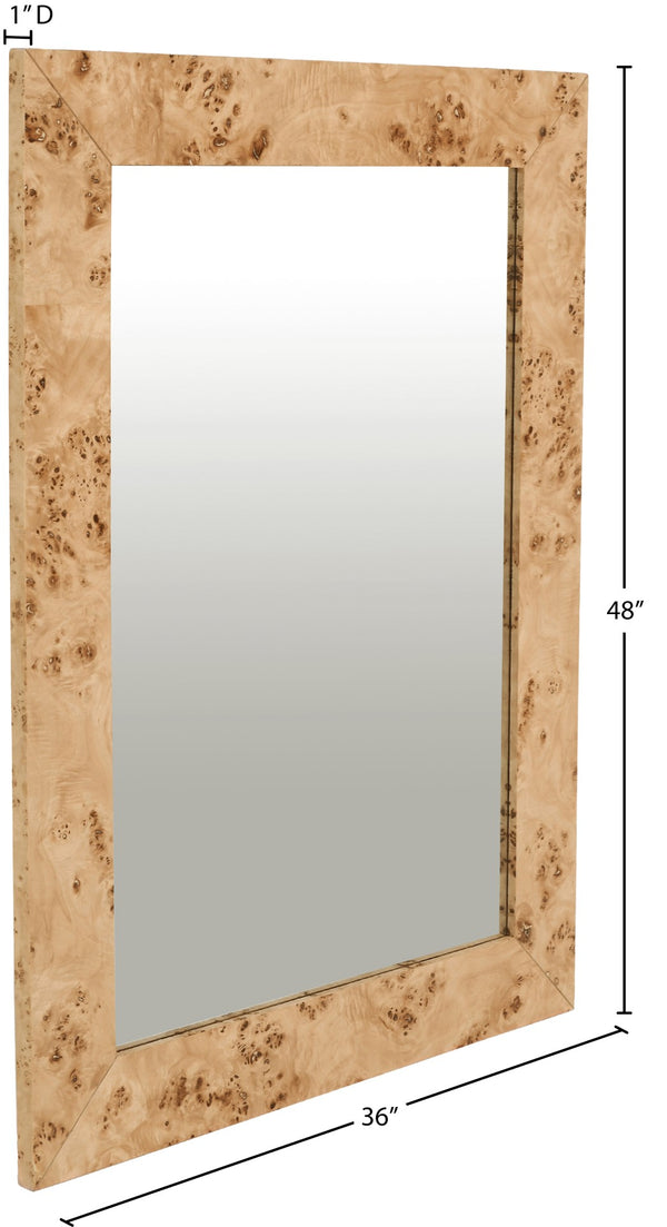 Cresthill Burl Wood / Plywood / Glass Art Deco Natural Ash Mirror - 36" W x 1" D x 48" H