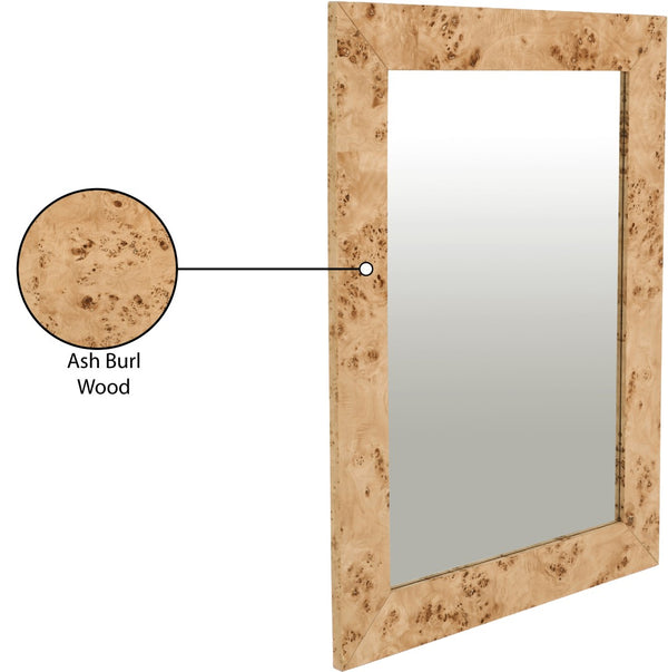 Cresthill Burl Wood / Plywood / Glass Art Deco Natural Ash Mirror - 36" W x 1" D x 48" H