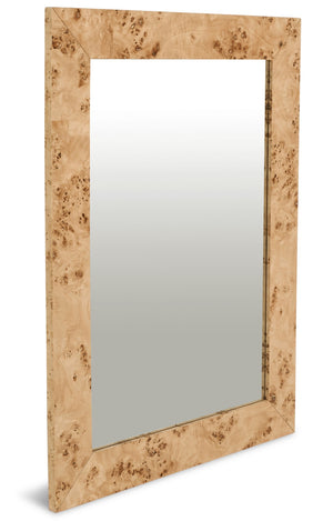 Cresthill Burl Wood / Plywood / Glass Art Deco Natural Ash Mirror - 36" W x 1" D x 48" H