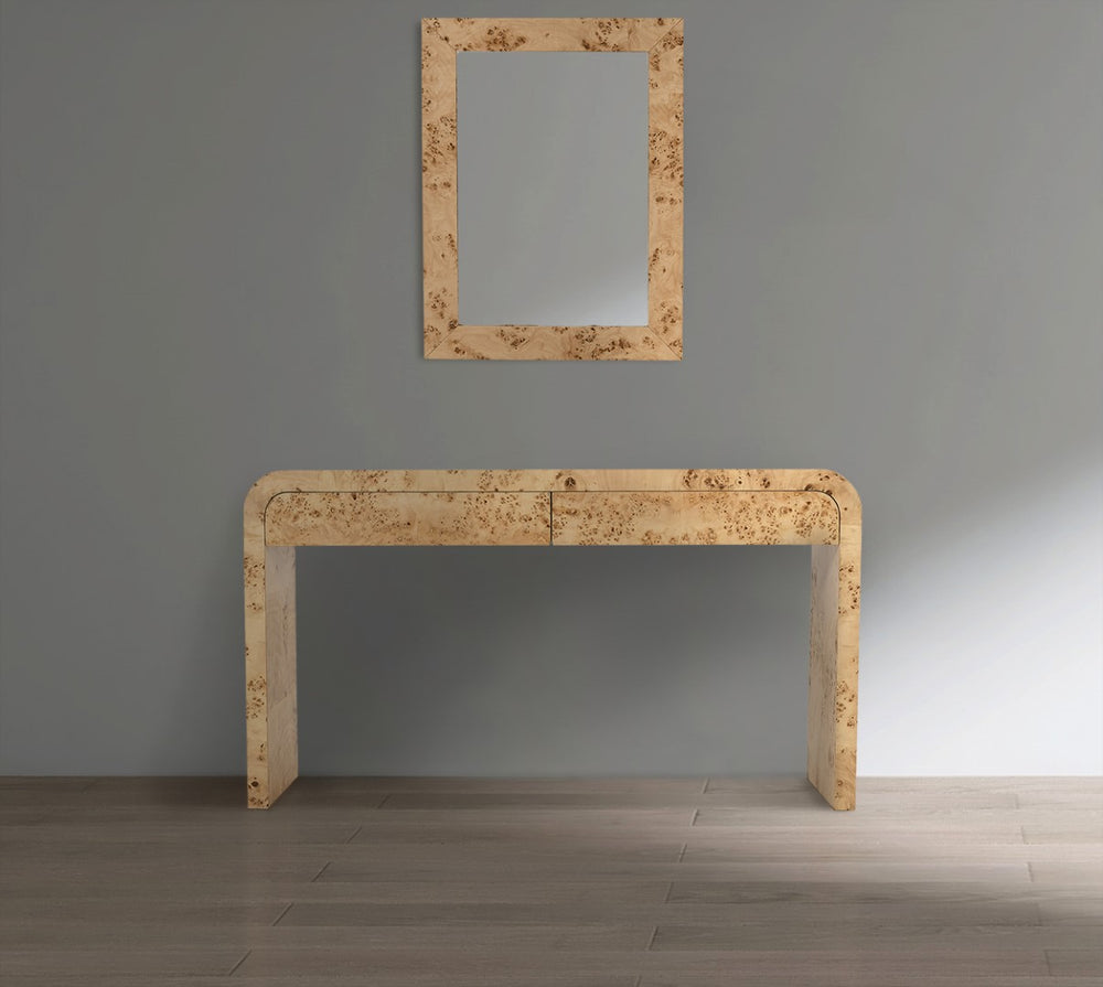 Cresthill Burl Wood / Plywood / Glass Art Deco Natural Ash Mirror - 36" W x 1" D x 48" H