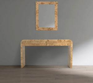 Cresthill Burl Wood / Plywood / Glass Art Deco Natural Ash Mirror - 36" W x 1" D x 48" H