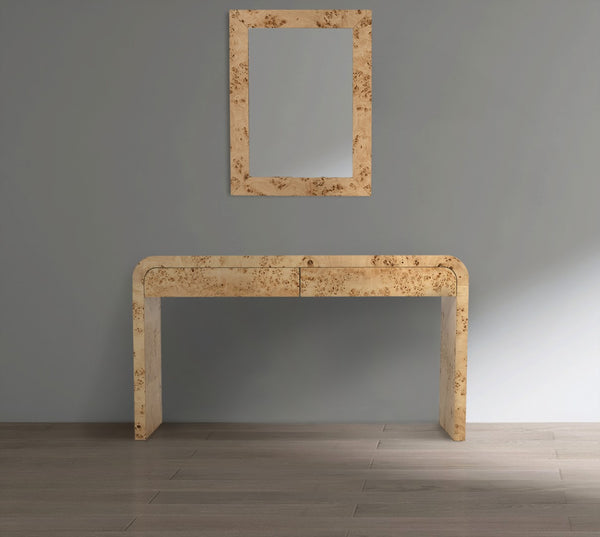 Cresthill Burl Wood / Plywood / Glass Art Deco Natural Ash Mirror - 36" W x 1" D x 48" H