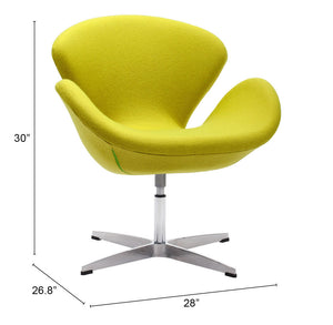 Zuo Modern Pori 100% Polyester, Steel Modern Commercial Grade Occasional Chair Green, Silver 100% Polyester, Steel