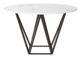 Zuo Modern Tintern Composite Stone, Steel Modern Commercial Grade Dining Table White, Antique Brass Composite Stone, Steel