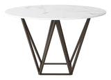 English Elm EE2623 Composite Stone, Steel Modern Commercial Grade Dining Table White, Antique Brass Composite Stone, Steel