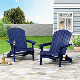Bellwood Outdoor Acacia Wood Folding Adirondack Chairs (Set of 2), Navy Blue
