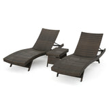 Salem Outdoor 3 Piece Mixed Mocha Wicker Armless Chaise Lounge and Table Set