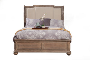 Alpine Furniture Melbourne Queen Sleigh Bed w/Upholstered Headboard, French Truffle 1200-01Q French Truffle Plantation Mahogany Solids & Okoume Veneer 63.5 x 88.5 x 62