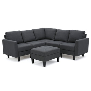 Zahra Dark Grey Fabric Sectional Couch with Ottoman