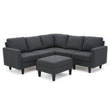 Zahra Dark Grey Fabric Sectional Couch with Ottoman