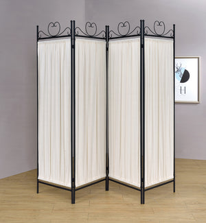 Traditional 4-panel Folding Screen Beige and Black