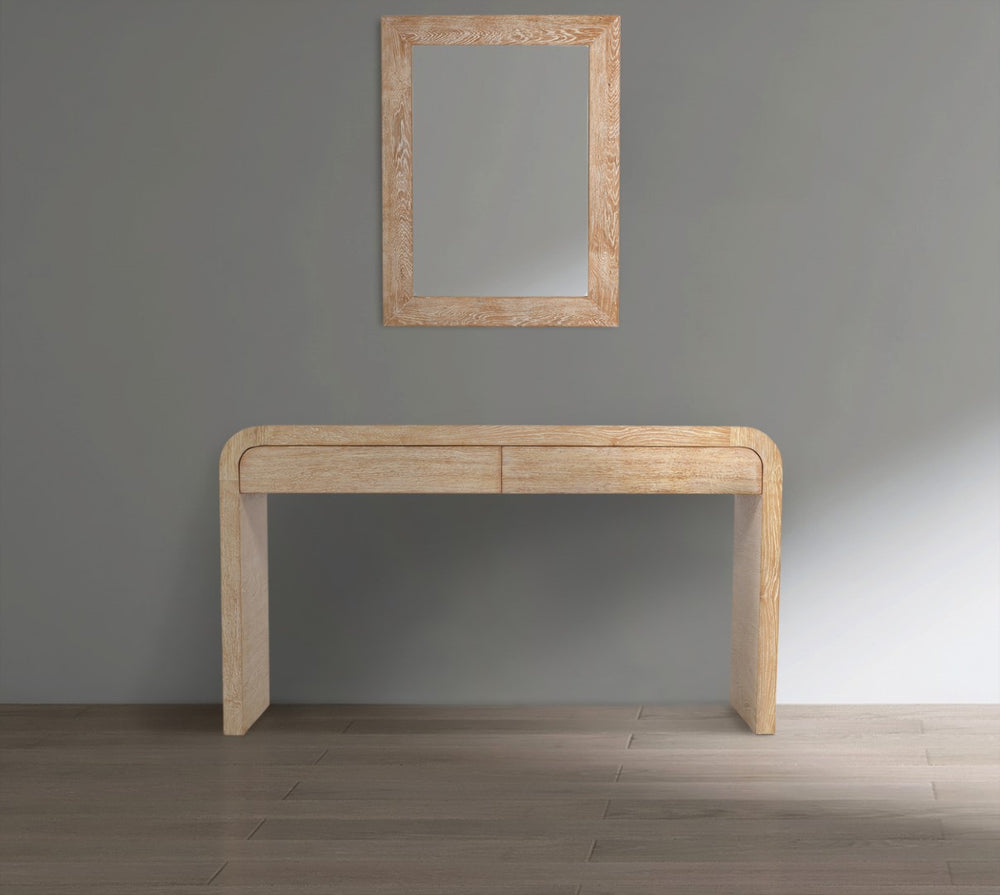 Cresthill Glass / Oak Wood / Plywood Art Deco White Oak Mirror - 36" W x 1" D x 48" H